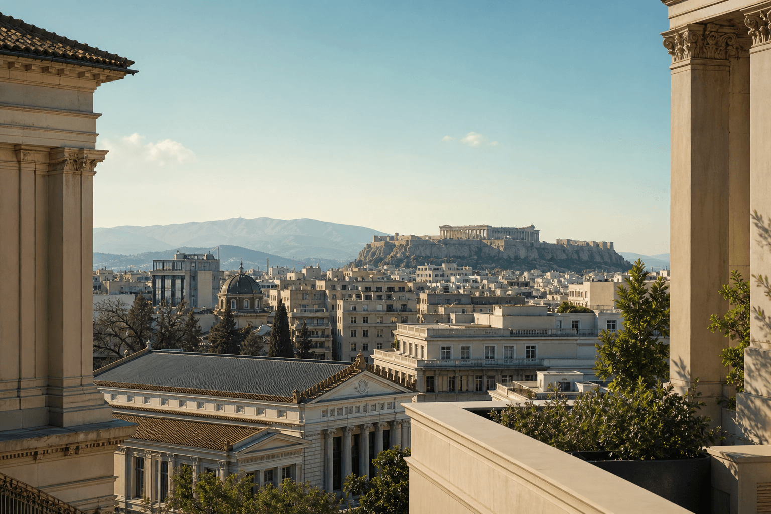 Athens rooftops under afternoon light