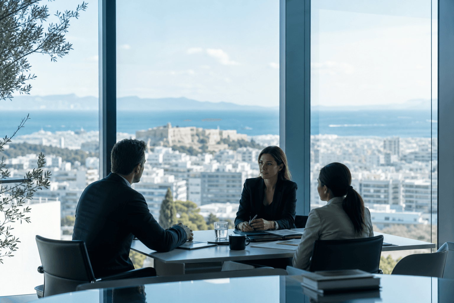 Advisory meeting overlooking Athens